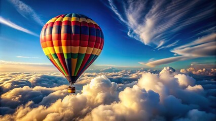 Fototapeta premium Hot air balloon flying in front of clouds and blue sky