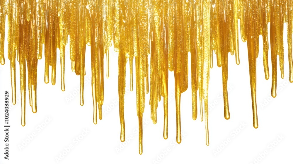 Poster A cascade of golden syrup dripping down, creating a textured and glossy appearance.