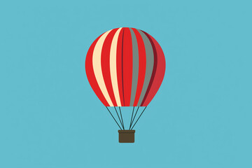 Naklejka premium Hot Air Balloon Icon in 2D, Rising Red on a Sky Blue Background for an Airy Aesthetic