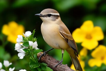 Fototapeta premium Small bird on a branch, perched in a protected natural environment, representing the impact of preservation on wildlife