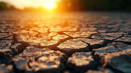 Obraz premium Detailed abstract pattern of dry cracked earth with deep fissures and cracks showcasing the impact of climate change and environmental degradation