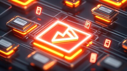 Obraz premium Abstract digital circuitry with glowing elements symbolizing technology and innovation.