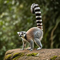 Obraz premium Ever heard of the aye-aye? This unique lemur from Madagascar uses its elongated middle finger to tap on trees and locate insects hidden beneath the bark. 