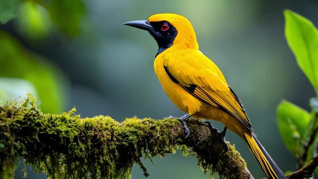 Black-naped Oriole (Oriolus chinensis) in the Wild perch on the branch
