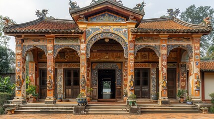 Obraz premium Colorful Vietnamese Temple with Intricate Architecture