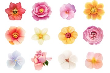 Naklejka premium Collection of Twelve Watercolor-Style Flowers in Various Colors