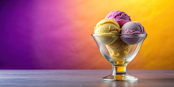 Ice cream in a nick and nora glass on purple and yellow background