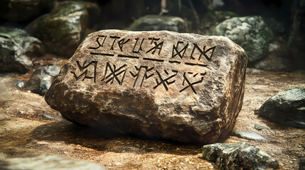 Ancient stone with carved runes. Viking Rune Stones. Illustration