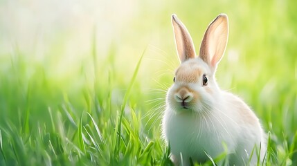 Obraz premium Soft Front View Portrait of a Cute Bunny in a Peaceful Meadow Setting with a Digital Binary Background Designed for Universal Market Appeal and Commercial Use