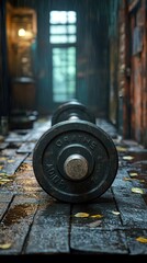Rainy Day Workout: A Close-Up of a Vintage Barbell