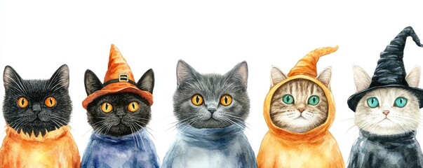 Fototapeta premium Watercolor Cats in Playful Costumes