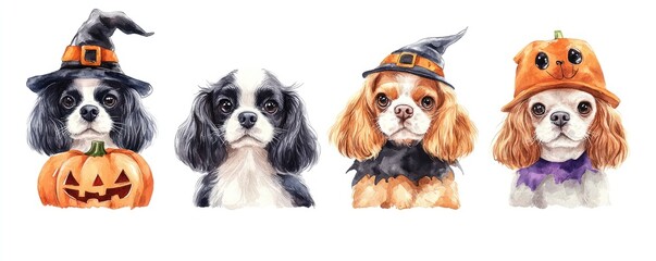 Obraz premium Watercolor Cavalier King Charles Dog Illustrations