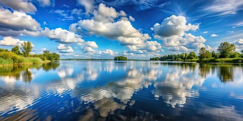 Idyllic summer lake landscape with clouds