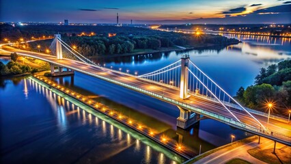 Naklejka premium Illuminated bridge at night in Wloclawek High Angle