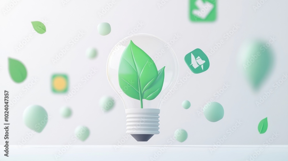 Canvas Prints A light bulb with a green leaf symbolizes eco-friendliness and sustainability.