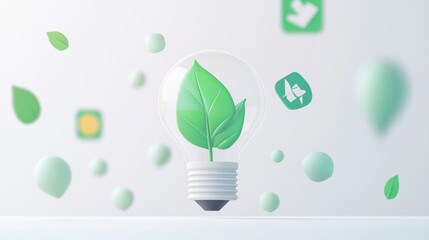 A light bulb with a green leaf symbolizes eco-friendliness and sustainability.