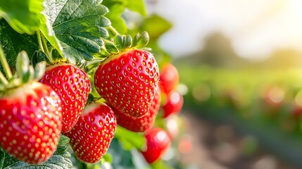 Fresh Strawberries in a Sunlit Greenhouse Interior