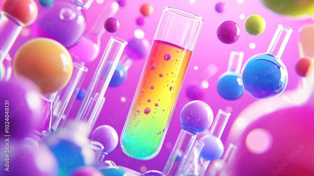 Canvas Prints A colorful array of laboratory glassware filled with vibrant liquids, symbolizing scientific exploration.