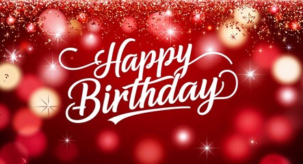 happy birthday calligraphic lettering on red bokeh glitter festive sparkles background