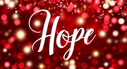 hope calligraphic lettering on red bokeh glitter festive sparkles background