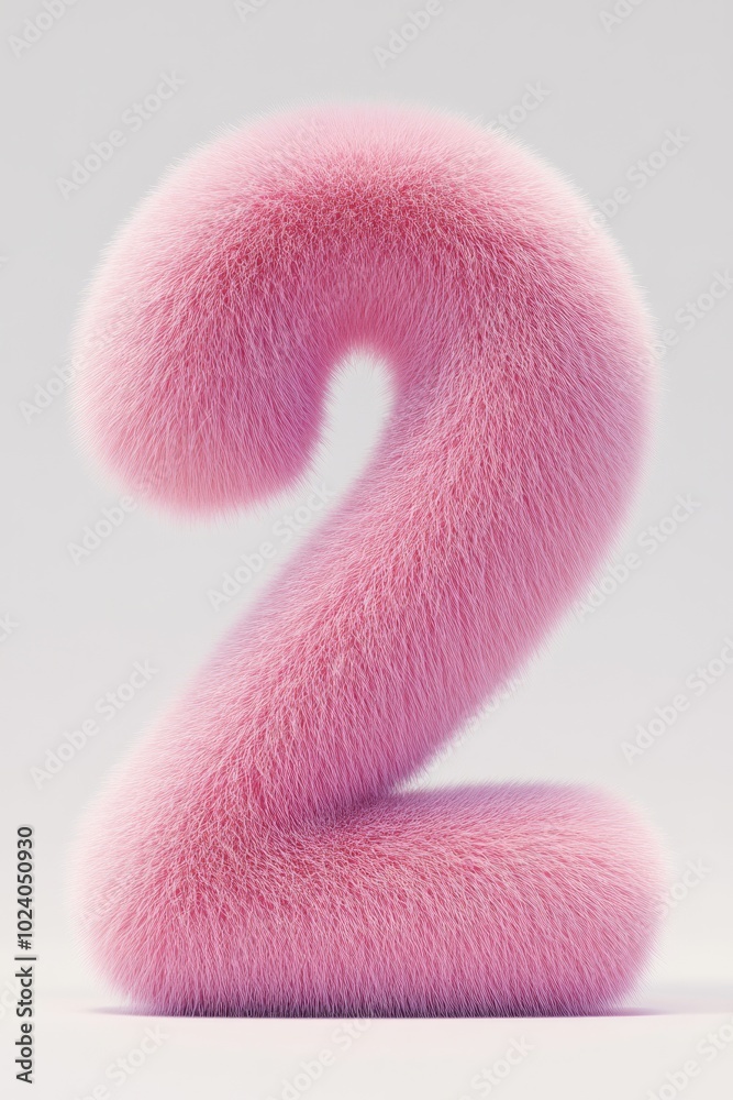 Wall mural a 3d number 2 with a fluffy soft pink texture, set against a light pastel gradient background with n