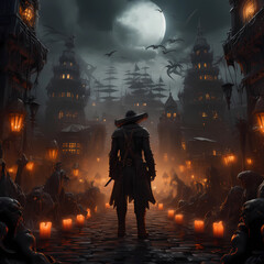 Sinister Pirate in a Fiery Scene, Generative AI