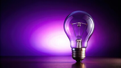 Incandescent lightbulb lit on purple background