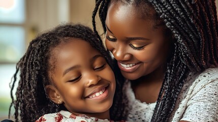 Obraz premium Cherishing the Unbreakable Bond An African American Mother and Her Handicapped Daughter s Heartfelt Moment of Love Support and Empowerment in a Digital Analogous Color Scheme