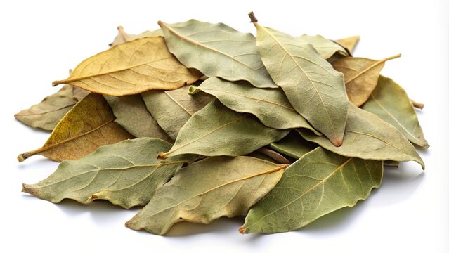 Indian bay leaves or tej patta isolated on white background with clipping path Dried bay leaves Minimalist