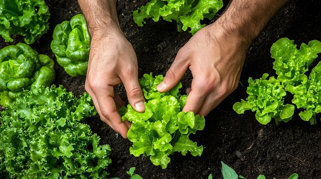 Close up of hands carefully planting vegetables in a home garden symbolizing sustainable living and organic farming practices
