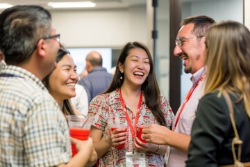 Networking event with diverse group of professionals forming connections