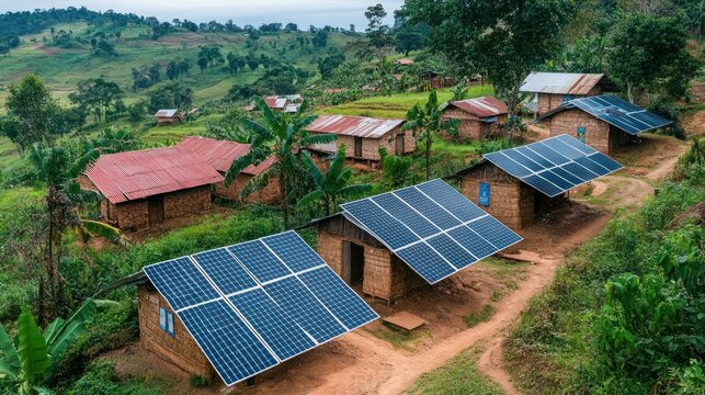 Solar panels in developing countries, durable solar installations providing energy to rural and underserved areas, 
