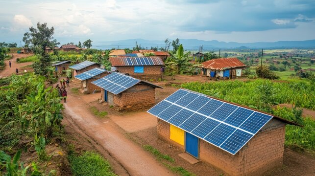Solar panels in developing countries, durable solar installations providing energy to rural and underserved areas, 