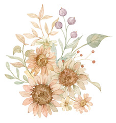 Hand painted watercolor duck and sunflower