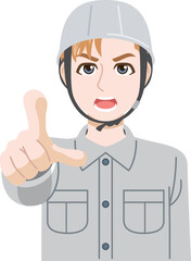 指差し確認をする男性作業員（白人）