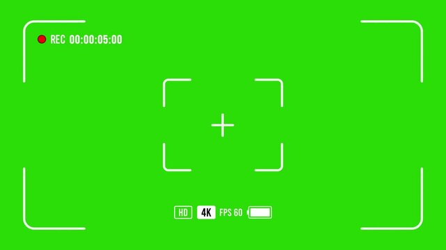 Camera Viewfinder Recording Screen Overlay. Camera Viewfinder Recording Overlay on Chroma Key Green Screen. 4K