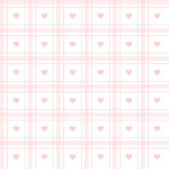 Valentine's day candy hearts and pink red white tartan plaid vector patterns. Heart check design seamless pattern. Illustration vector 10 eps.
