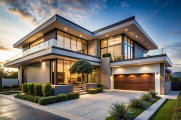 A breathtaking modern luxury home stands alone against a white backdrop, showcasing exquisite architectural design ideal for real estate and interior