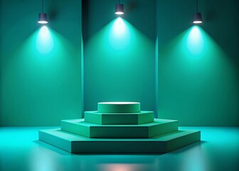 Obraz premium Abstract 3D Rendering of Winner Podium in Bluegreen for Product Showcase Display, Ideal for Marketing and Presentation