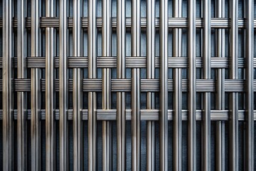Obraz premium Abstract Black Gray Vertical Line Pattern with Metal Bar Design on Gray Background for Modern Decor