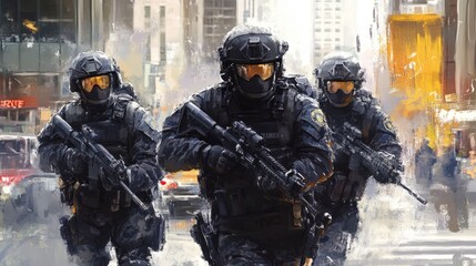 Fototapeta premium Tactical police unit on mission