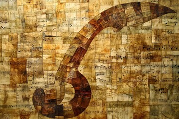 Obraz premium A Treble Clef Composed of Musical Manuscript Fragments