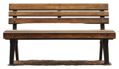 A wooden bench with a slatted back and metal legs