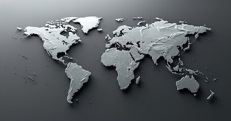 3d world map simple design minimalistic in grey wall background