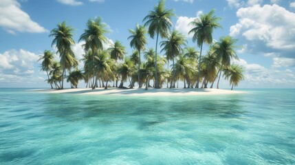 A Lush Tropical Island with Palm Trees Surrounded by Turquoise Water