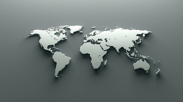 Fototapeta 3d world map simple design minimalistic in grey wall background