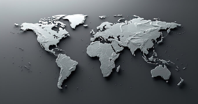 Fototapeta 3d world map simple design minimalistic in grey wall background