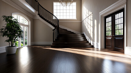 Obraz premium Design a vintage house with a grand, sweeping staircase and a vintage chandelier