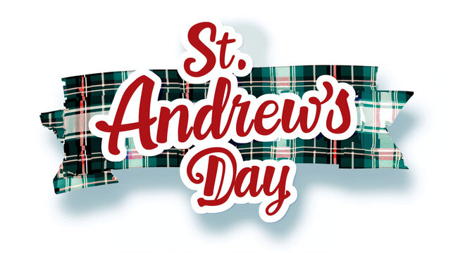 "St. Andrew's Day" text over a tartan ribbon graphic.