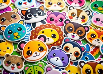 Obraz premium Adorable Cute Animal Face Stickers for Fun Crafts, Scrapbooking, and Decorating Your Favorite Items with Joyful Designs